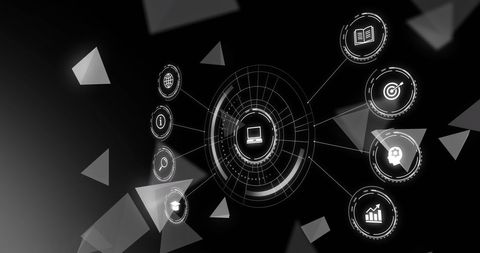 Tech Network Connections and Data Processing on Black Background - Download Free Stock Images Pikwizard.com