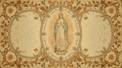 Ornate religious iconography on vintage parchment