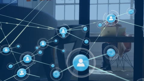 Businesswoman Using Laptop in Futuristic Network Interface