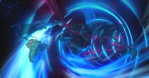 Futuristic Digital World Map with Swirling Light Effects - Download Free Stock Images Pikwizard.com