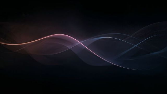 Flowing iridescent ribbon waves crossing dark canvas glowing pink purple blue light