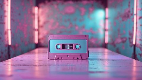 Retro neon tape in vibrant vaporwave light