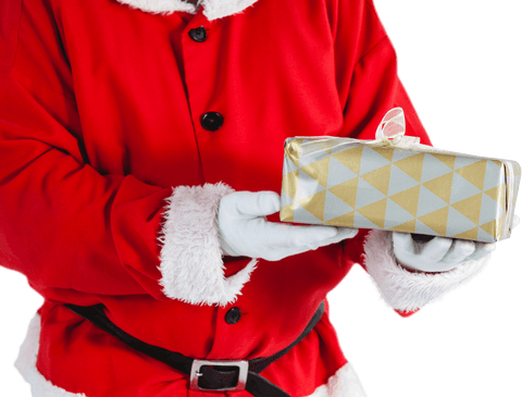 Transparent Santa Claus Holding Festive Gift Box