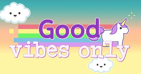 Whimsical Unicorn and Rainbow Good Vibes Greeting