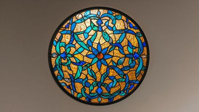 Vibrant floral round stained glass art decor
