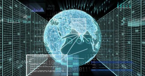 Global data network visualization with coding elements