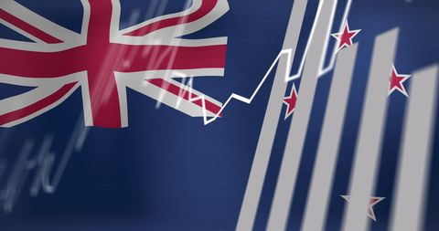New Zealand Flag with Rising Economic Data Symbolism