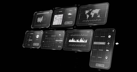 Futuristic Data Processing Screens on Black Background - Download Free Stock Images Pikwizard.com