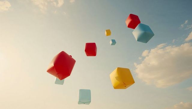 Whimsical Lanterns Floating Against Pale Sky