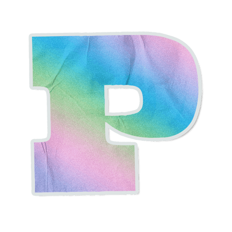 Transparent pastel gradient letter p floating sticker with white edge and soft shadow