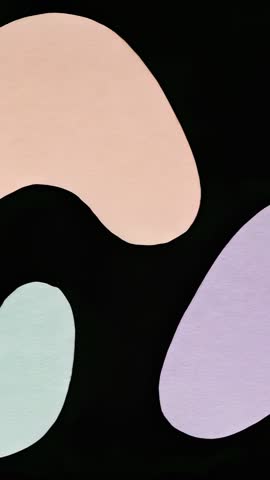 Vertical looping pastel blobs drifting on black for abstract minimal motion graphics