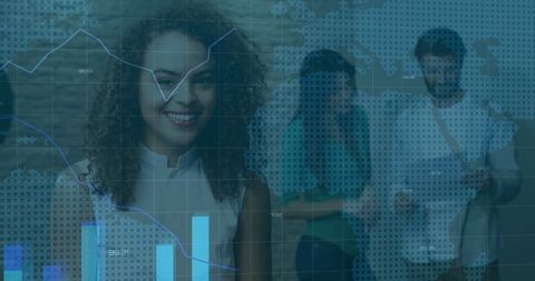 Businesswoman Interacting with Virtual Data Analytics Interface