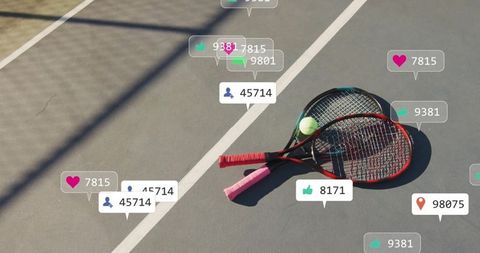 Tennis rackets with social media notification icons overlay