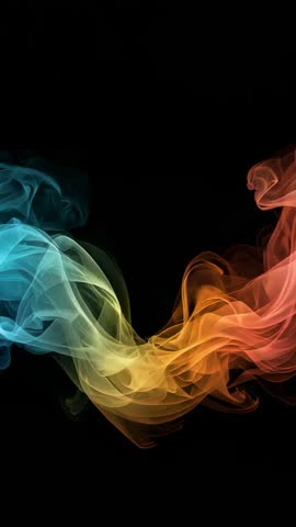 Looping Vertical Animation of Multicolored Smoke Ribbon Flowing Through Black Void