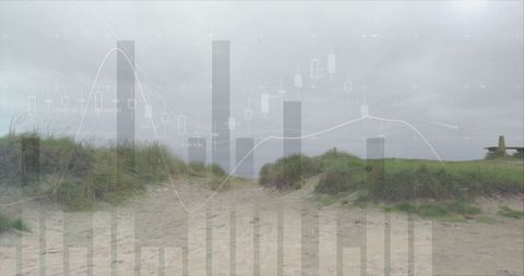 Serene Coastal Dune Pathway with Overlaying Data Graph