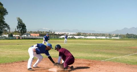 Athletes Competing Intense Baseball Infield Action