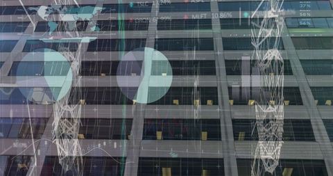 Financial Data Displayed on Office Building Exterior at Night