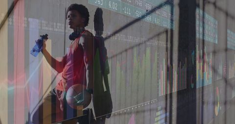 Young Athlete with Tech Overlay Representing Digital Fitness Trend