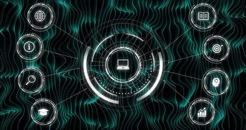 Futuristic Digital Interface Scan with Technology Icons - Download Free Stock Images Pikwizard.com
