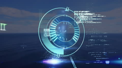 Animated Data Processing Overlay on Ocean Seascape