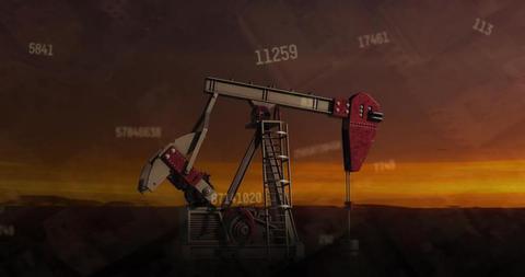 Oil Rig at Sunset with Floating Numbers Illustrating Digital Data and Finances - Download Free Stock Images Pikwizard.com