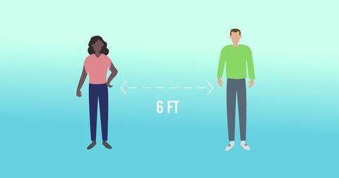 This illustration presents a visual guide to maintaining a six-foot distance between individuals, promoting public health safety measures during the coronavirus pandemic. Suitable for educational materials, public health announcements, and awareness campaigns focused on preventing the spread of Covid-19 through effective social distancing.
