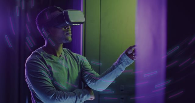 Image of data processing over african american man in vr headset by computer servers - Download Free Stock Photos Pikwizard.com