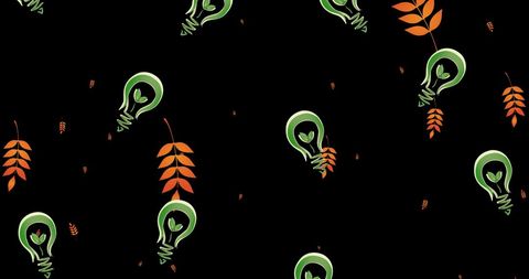 Seamless green energy lightbulb and leaves pattern