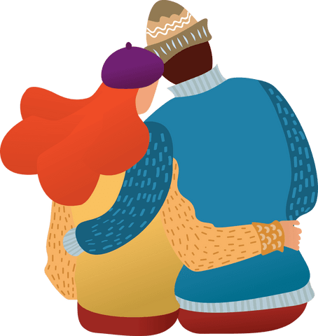 Illustration of Couple Embracing in Warm Woolen Clothes Transparent
