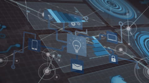 Abstract Digital Data Network with Futuristic Icons Concept