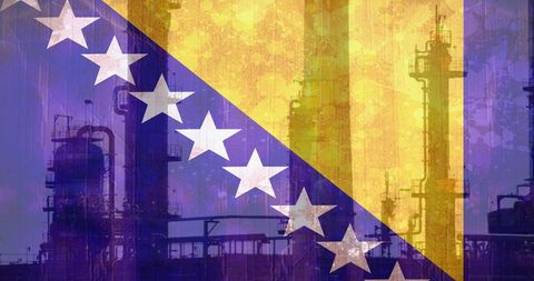 Bosnia and Herzegovina Flag with Industrial Background