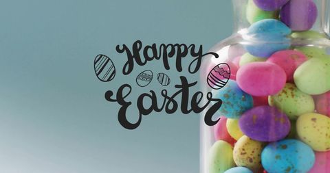 Happy easter greeting with colorful eggs in a jar