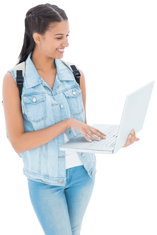 Transparent Image Young Woman Using Laptop Digital Focus - Download Free Stock Videos Pikwizard.com
