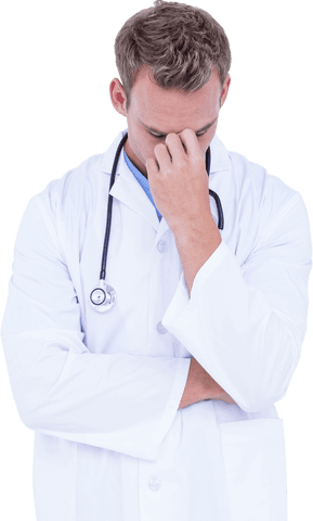 Transparent: Stressed Male Doctor with Headache Holding Forehead - Download Free Stock Videos Pikwizard.com