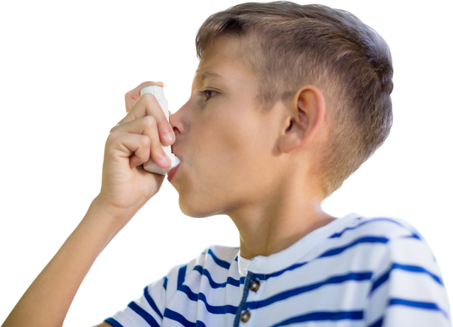 Boy Using Asthma Inhaler for Respiratory Relief on Transparent Background - Download Free Stock Videos Pikwizard.com