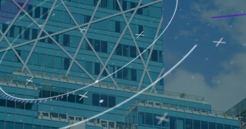 Futuristic Digital Interface Over Modern Skyscraper