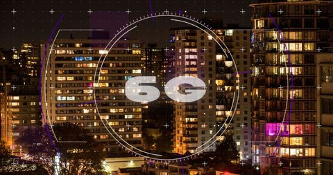 Cityscape Illuminated with 5G Technology Concept Overlay - Download Free Stock Images Pikwizard.com