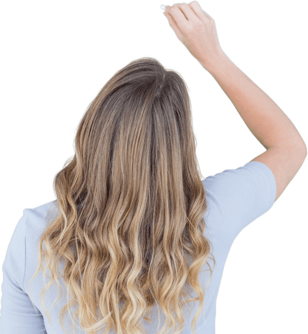 Woman with long hair holding chalk on transparent background