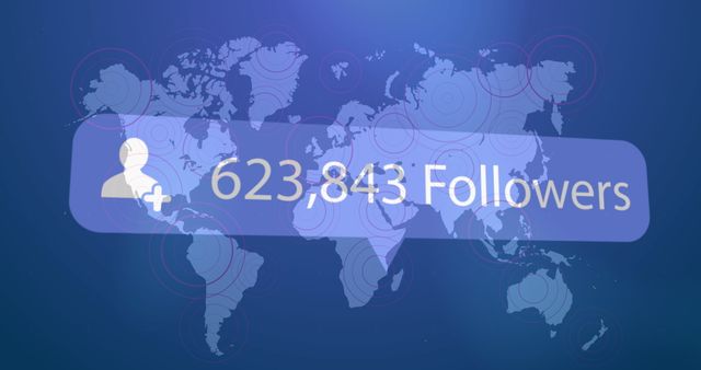 Interactive World Map with Growing Followers Count Over Blue Background - Download Free Stock Images Pikwizard.com