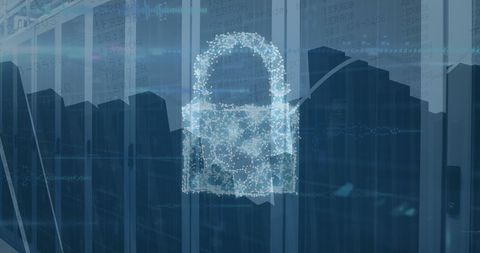 Digital Lock Icon Overlaying Server Room Illustrating Cybersecurity - Download Free Stock Images Pikwizard.com