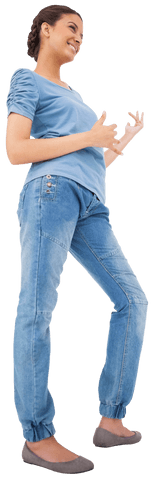 joyful woman playing transparent air guitar in casual jeans - Download Free Stock Videos Pikwizard.com