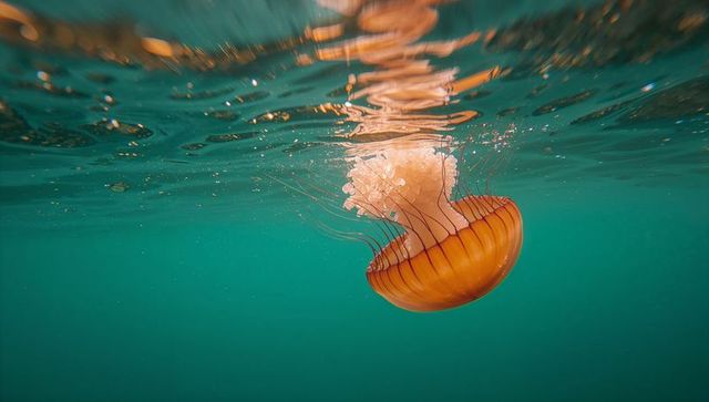 Amber Jellyfish By Ocean Surface Showcasing Marine Grace