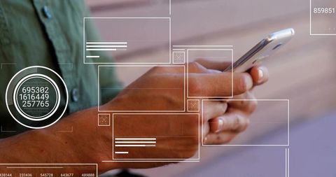 Close-Up of Hands Holding Smartphone with Data Visualization Graphics