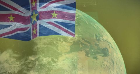 Niuean flag with digital interface over earth in space scene
