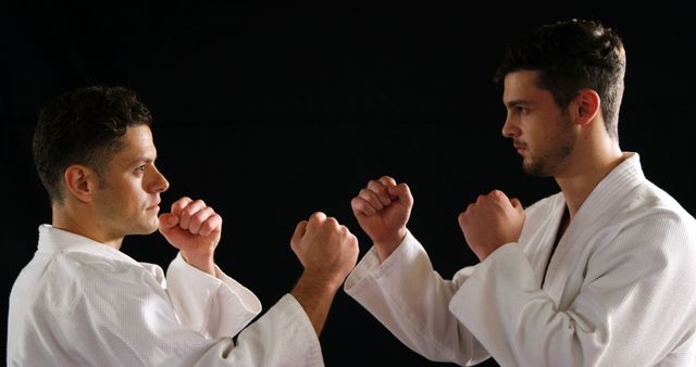 Men practicing karate against black background - Download Free Stock Photos Pikwizard.com