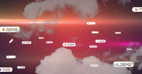 Floating cosmic notification icons in vibrant digital art