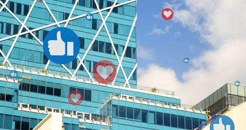 Social Media Icons Overlayed on Modern Cityscape