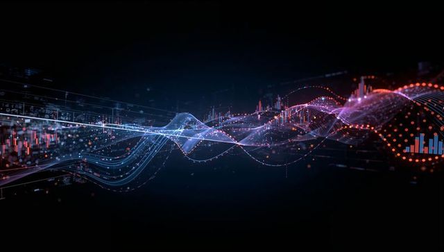 Futuristic Data Waveforms with Digital Innovation and Analytics Theme