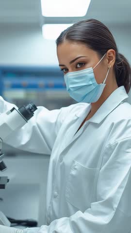 Scientist Adjusting Microscope Focus Examining Slide in Modern Laboratory Vertical Video