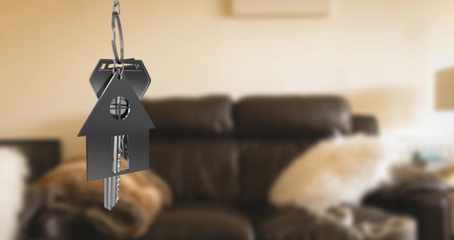 House Key with Home-shaped Keychain in Comfortable Living Room - Download Free Stock Images Pikwizard.com